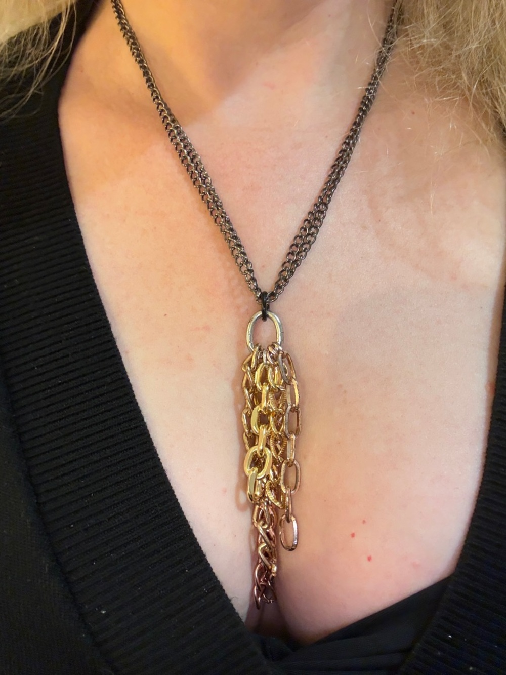 Hand-Crafted Two-Tone Gold and Silver Chain Tassel Necklace
